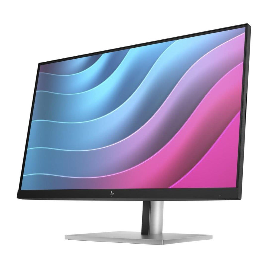 Hp e24 g5 poslovni monitor s tankimi robovi in srebrnim stojalom