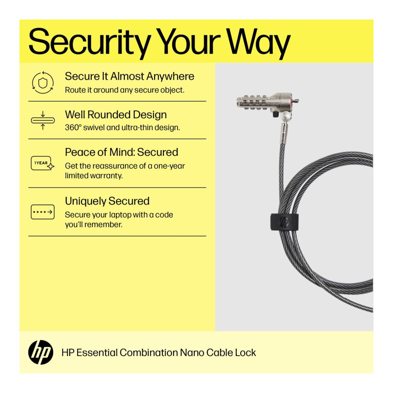 HP Essential Nano Combination Cable Lock 63B31AA – HP Shop