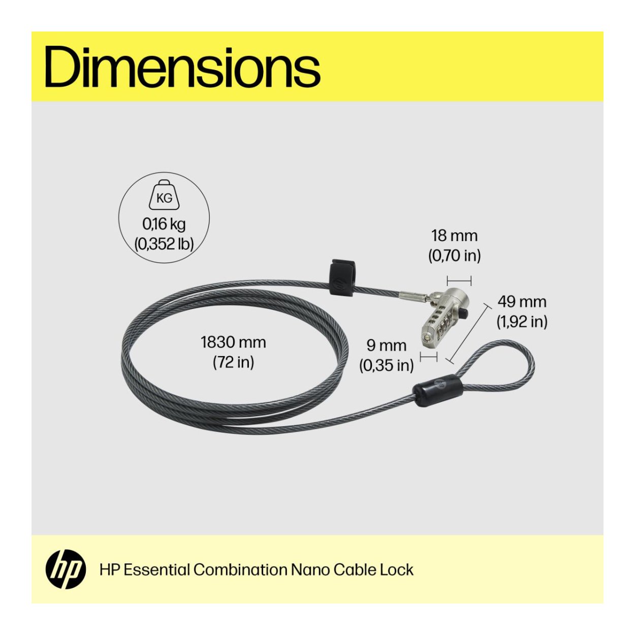 HP Essential Nano Combination Cable Lock 63B31AA – HP Shop