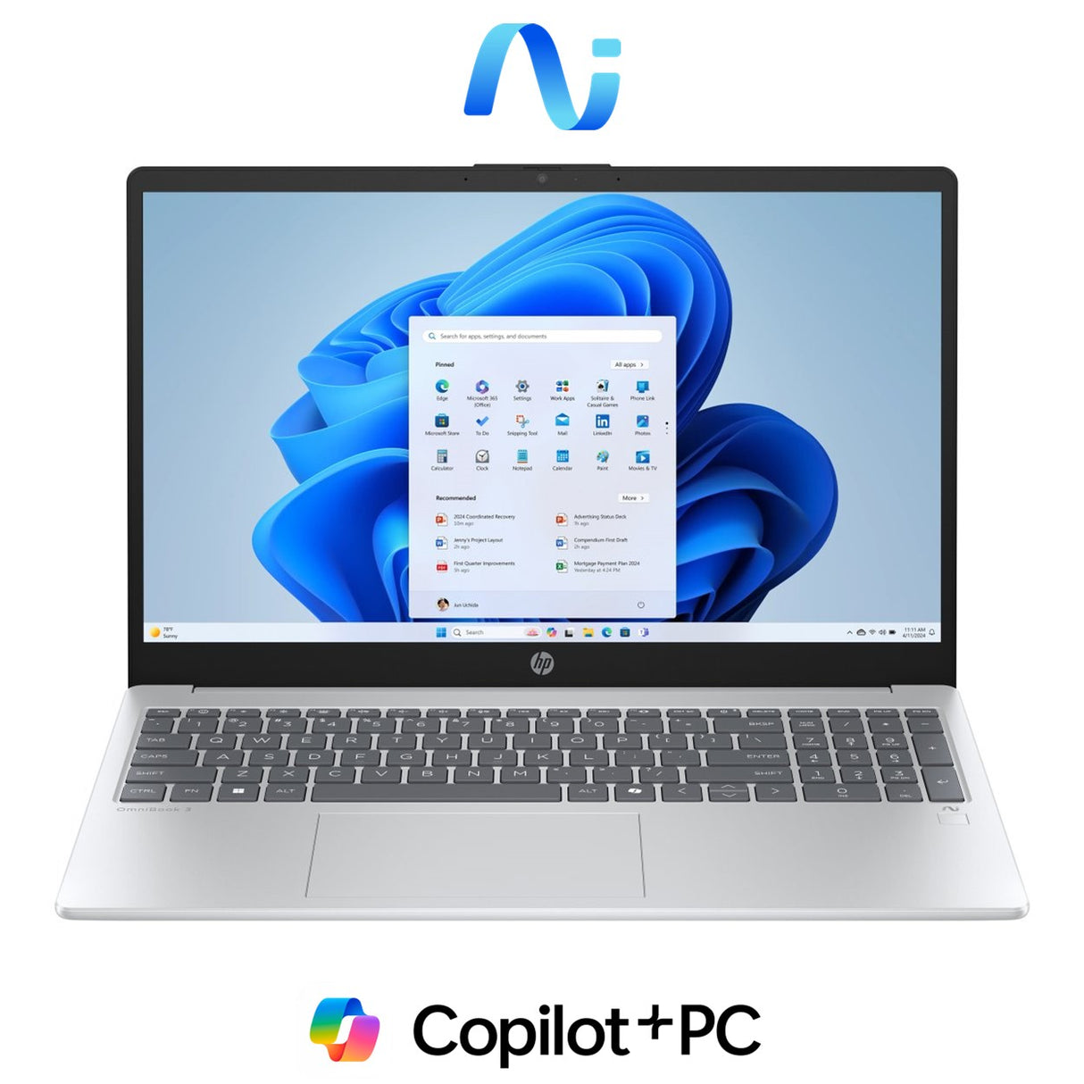 HP OmniBook 3 15-fn0004ni 15.6-inch FHD Next Gen AI Laptop - AMD Ryzen 5 330 512GB SSD 16GB RAM Win 11 Home